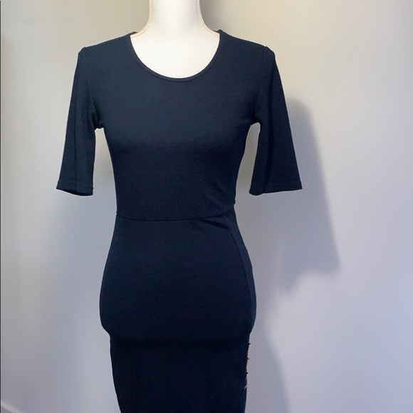MINKPINK blue cap sleeve dress with slit & buttons - Picture 2 of 5